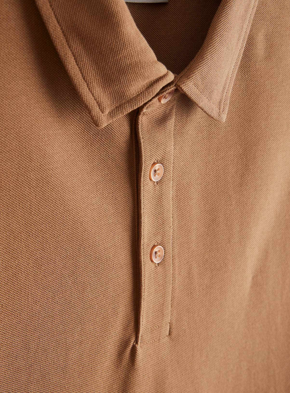 Light Brown Long Sleeve Pique Polo Shirt XL - Image 4